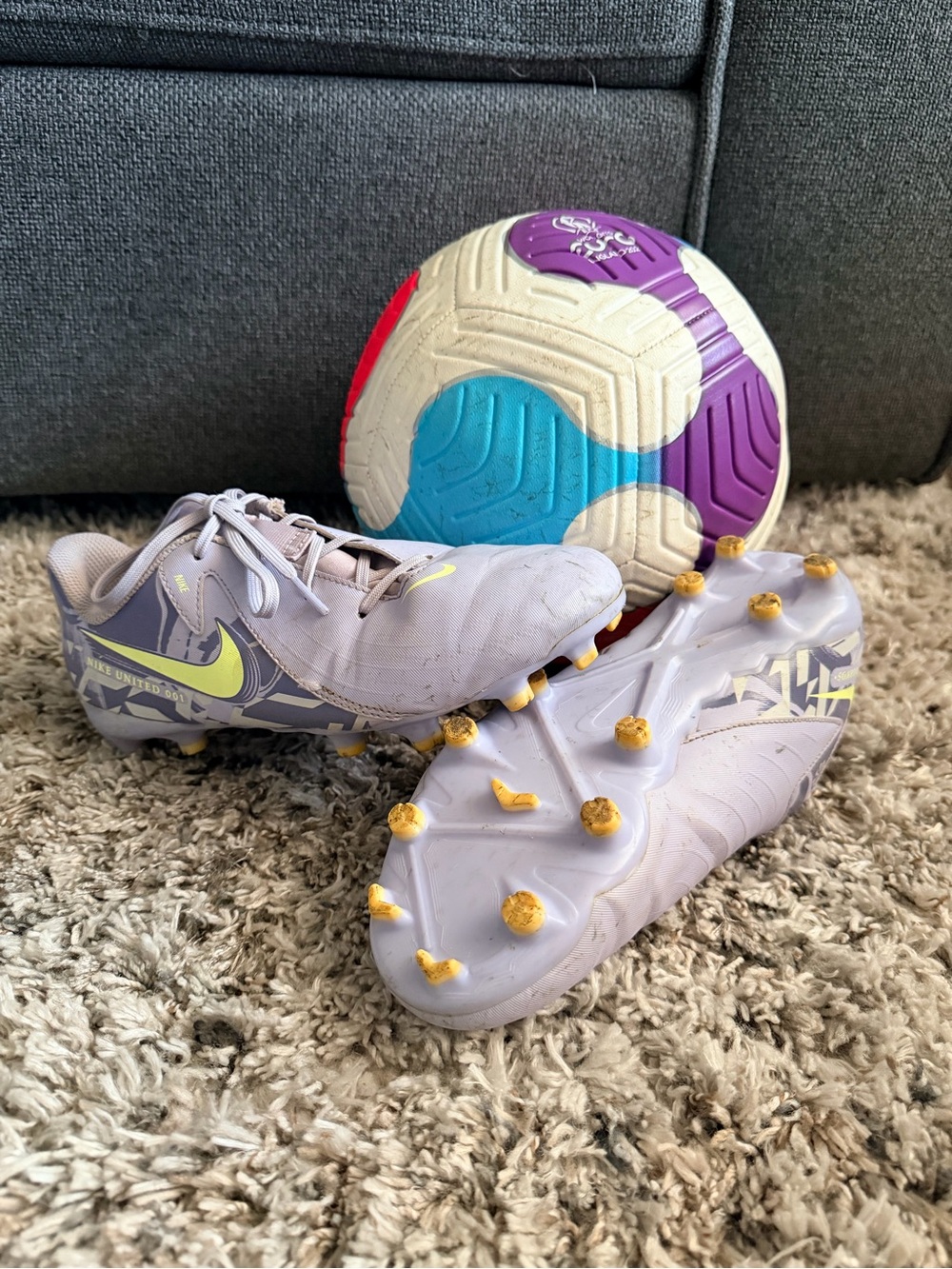 Nike Kids Soccer Cleats Lavender with Yellow Accents